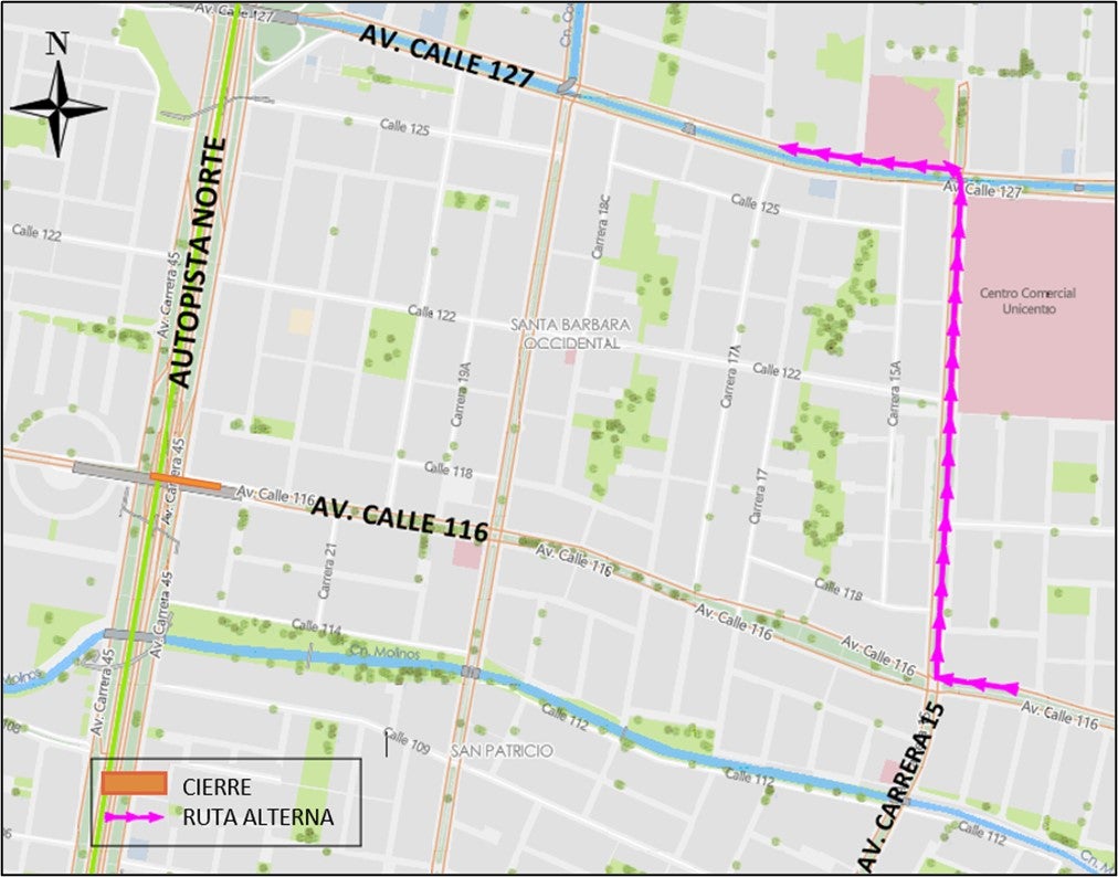 Cierre del puente vehicular de la Calle 116 será por tres meses las 24 horas del día