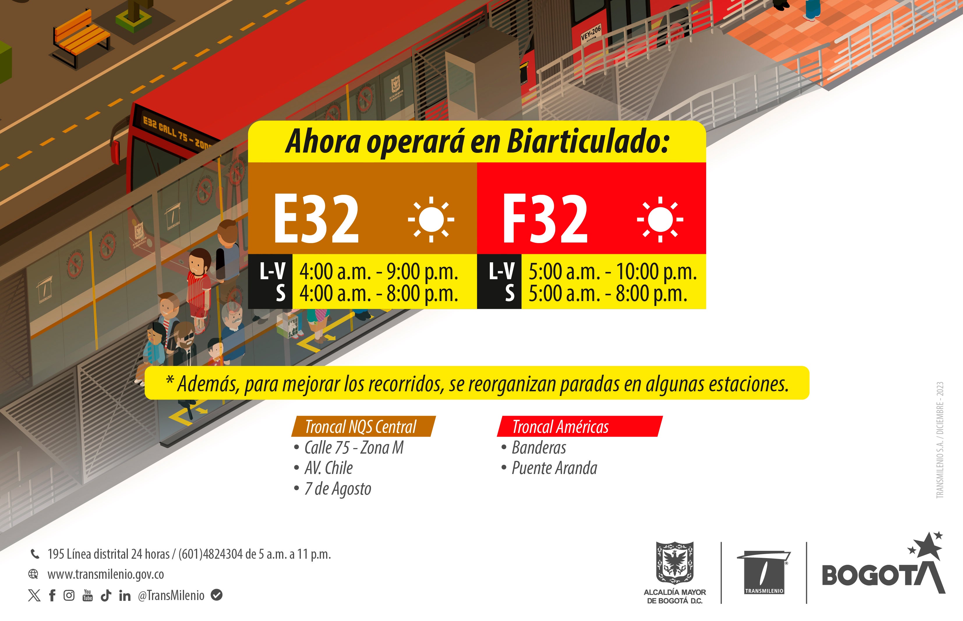 Cambios en ruta de Transmilenio E32 Y F32