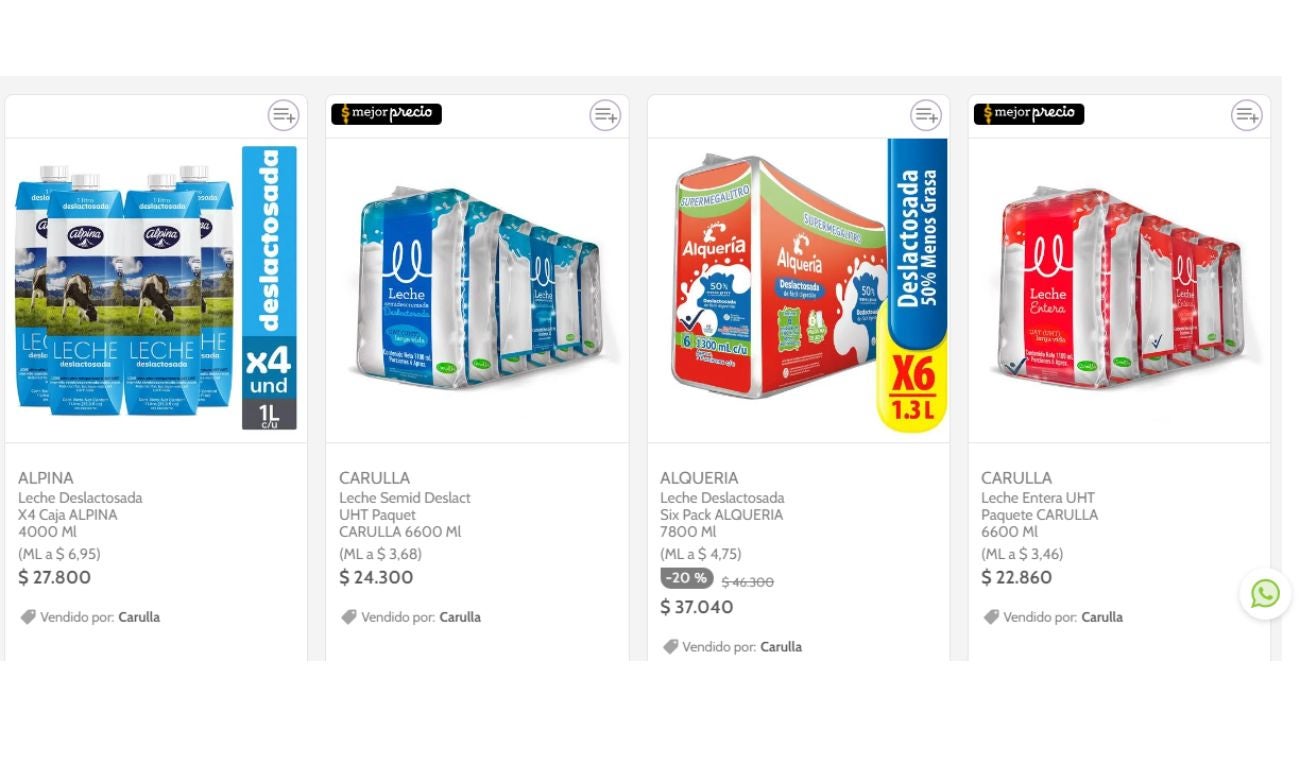 Paca de leche x 6 unidades en Carullla