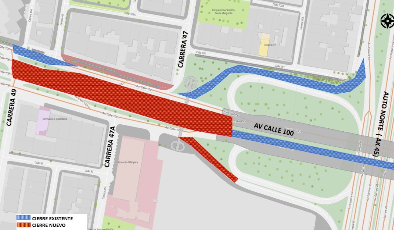 Cierre vial en Ac. 100 con carrera 49 y autopista (Mapa)