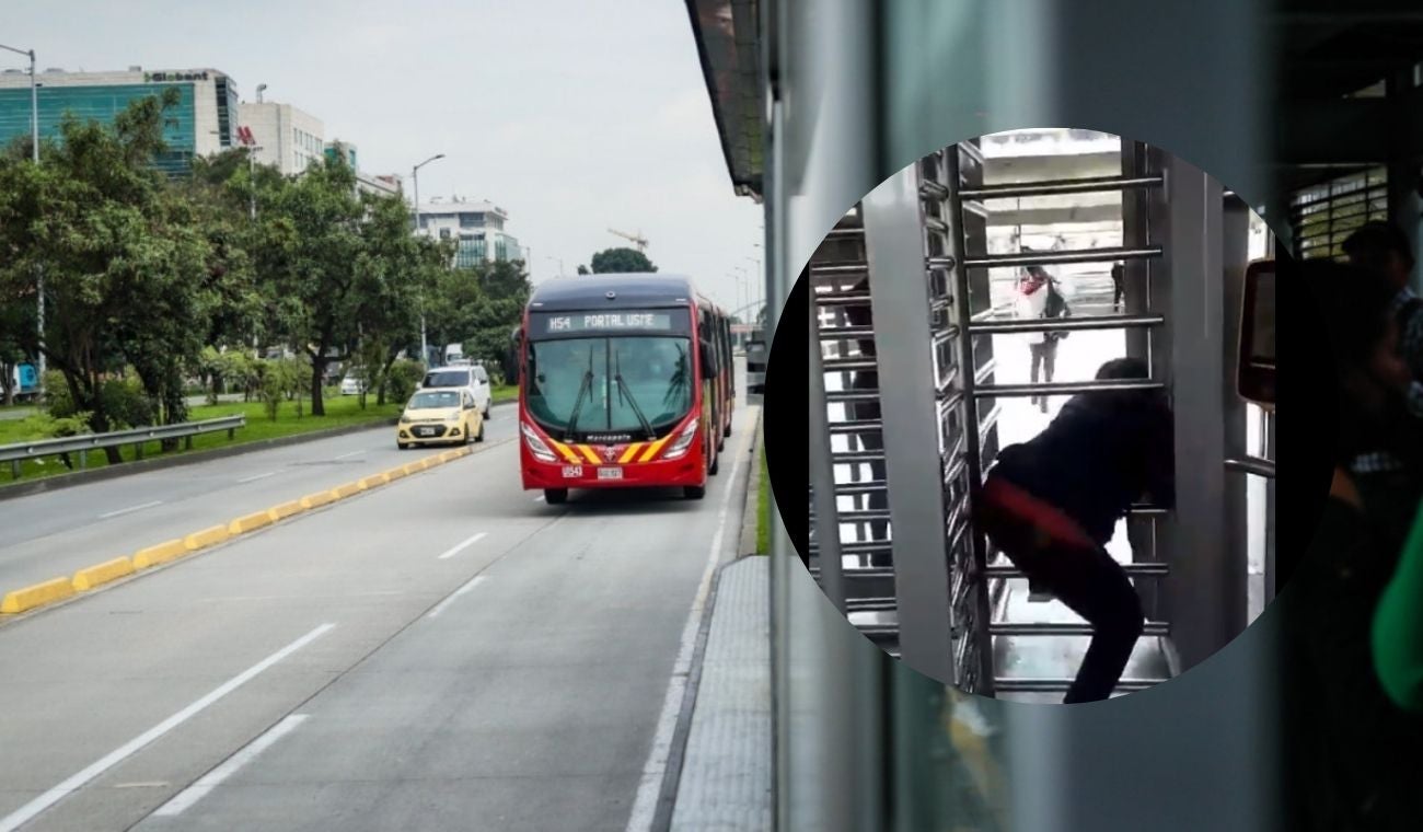Estación de TransMilenio, persona colándose en el sistema
