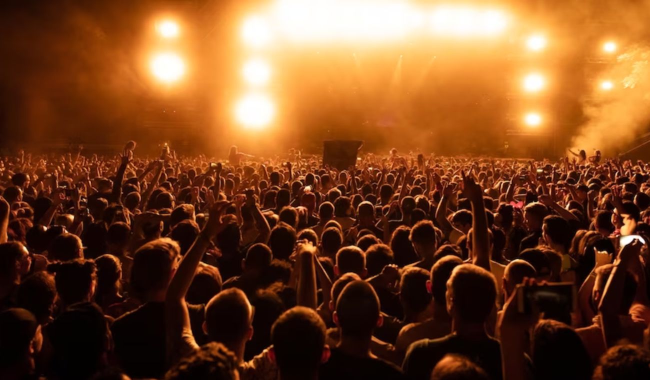 Personas en concierto con luces amarillas