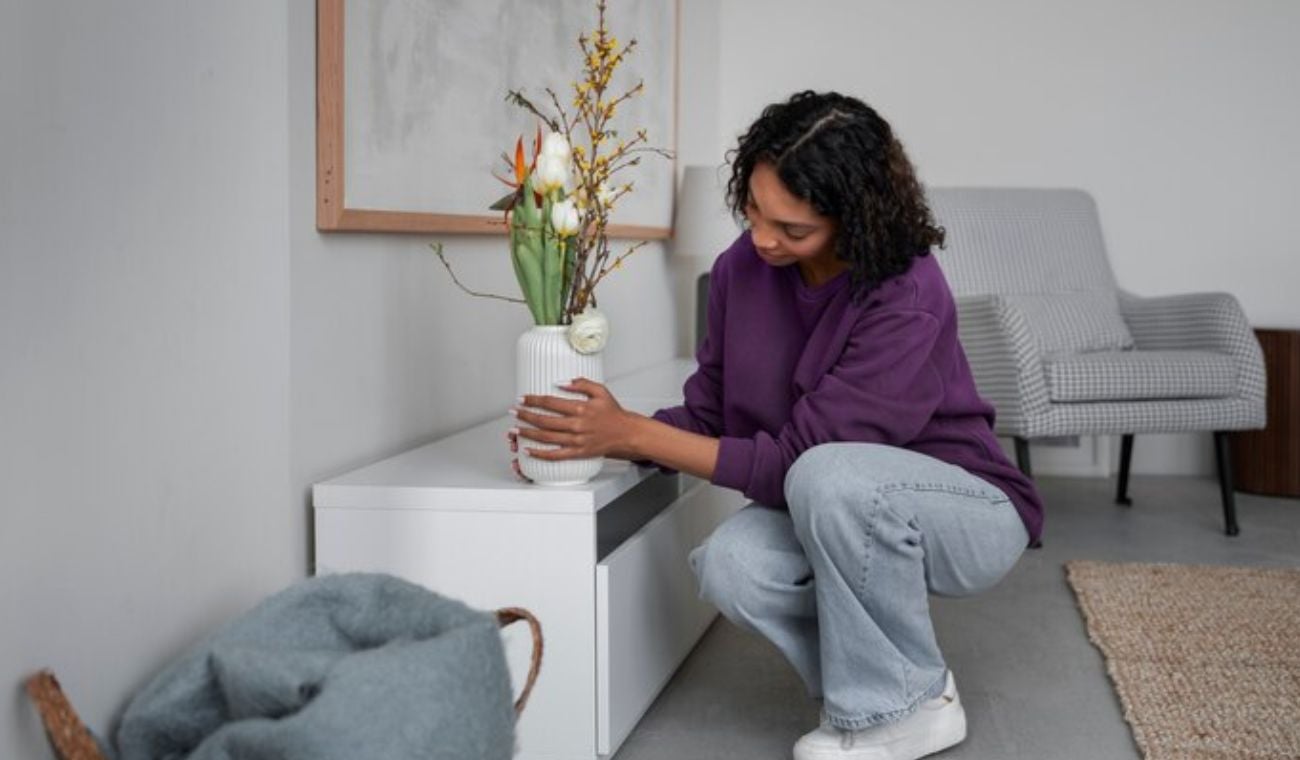 Mujer decorando su sala