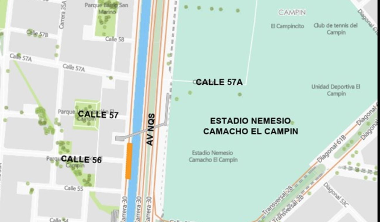Mapa cierre vial en Av NQS