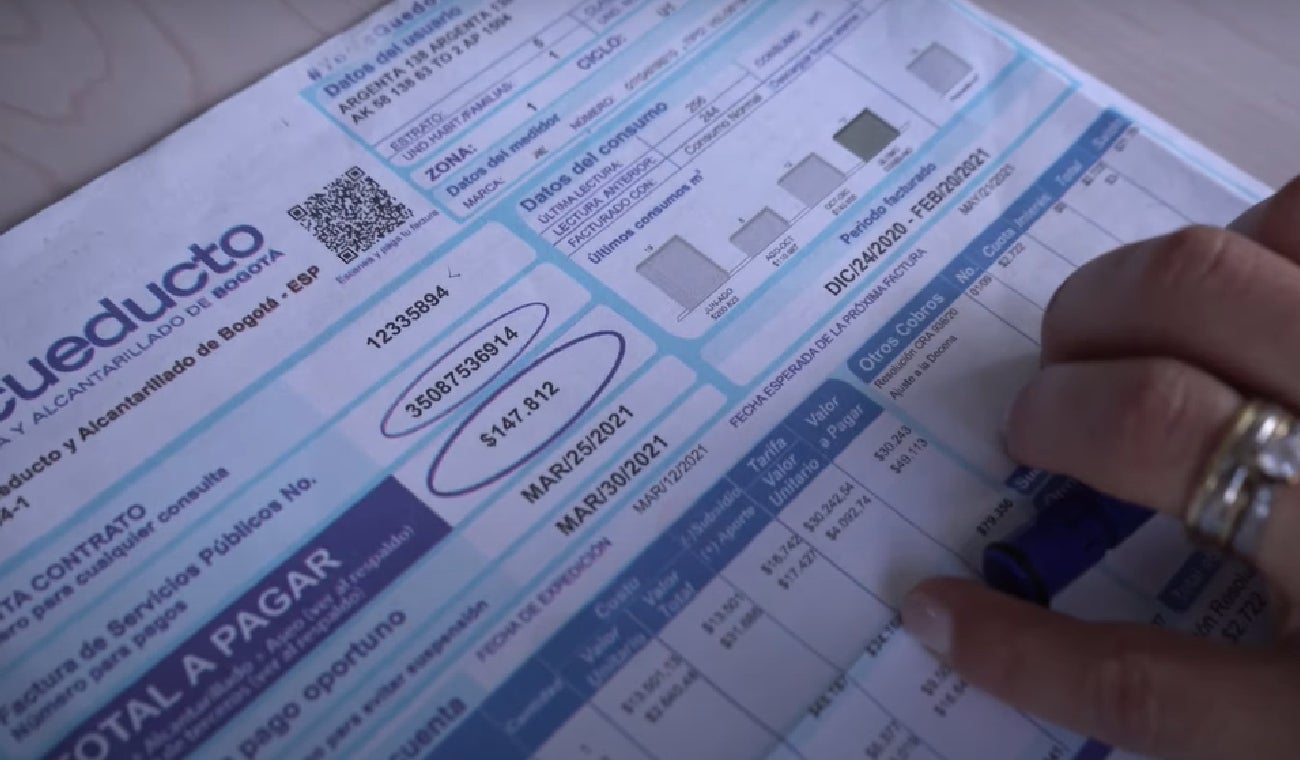 Recibo de agua, Acueducto de Bogotá