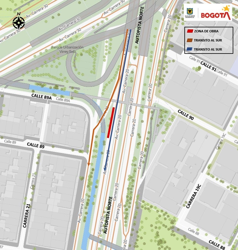 Cierre vial en Autopista Norte (mapa)