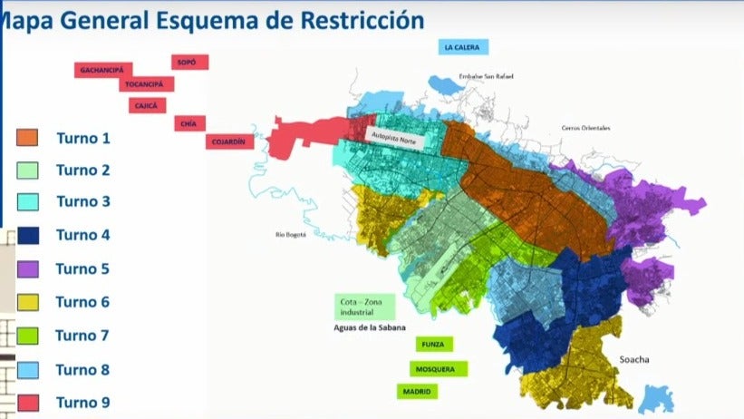 Mapa racionamiento de agua en Bogotá
