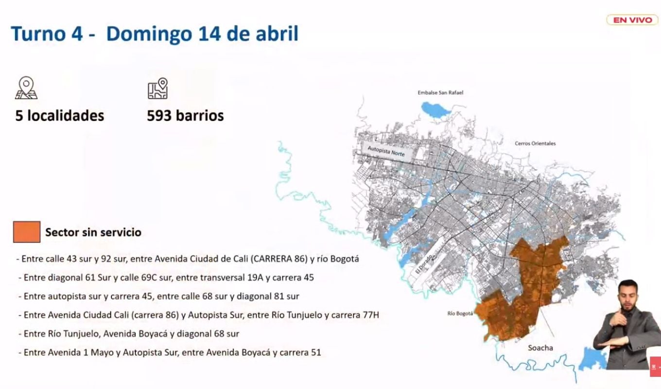 Mapa turno 4 de racionamiento de agua