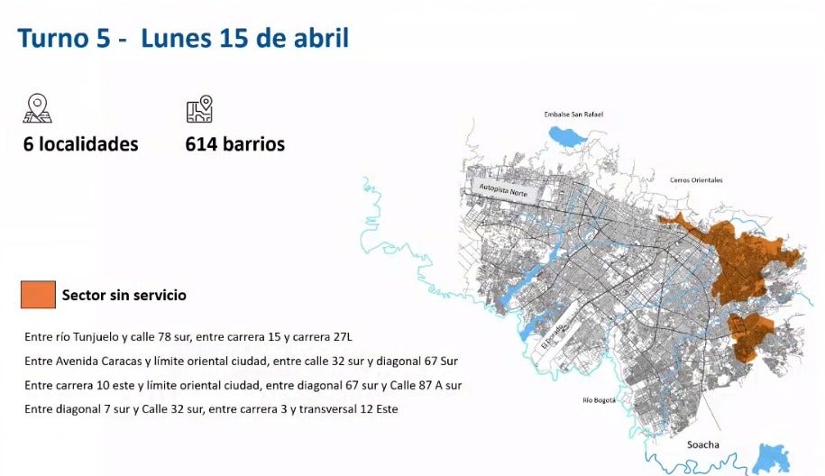 Mapa turno 5 de racionamiento de agua