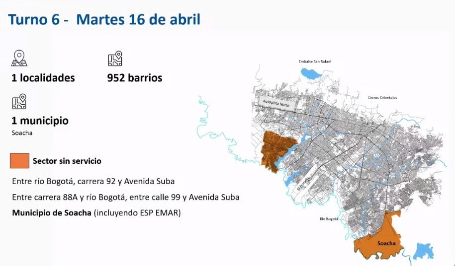 Mapa turno 6 de racionamiento de agua