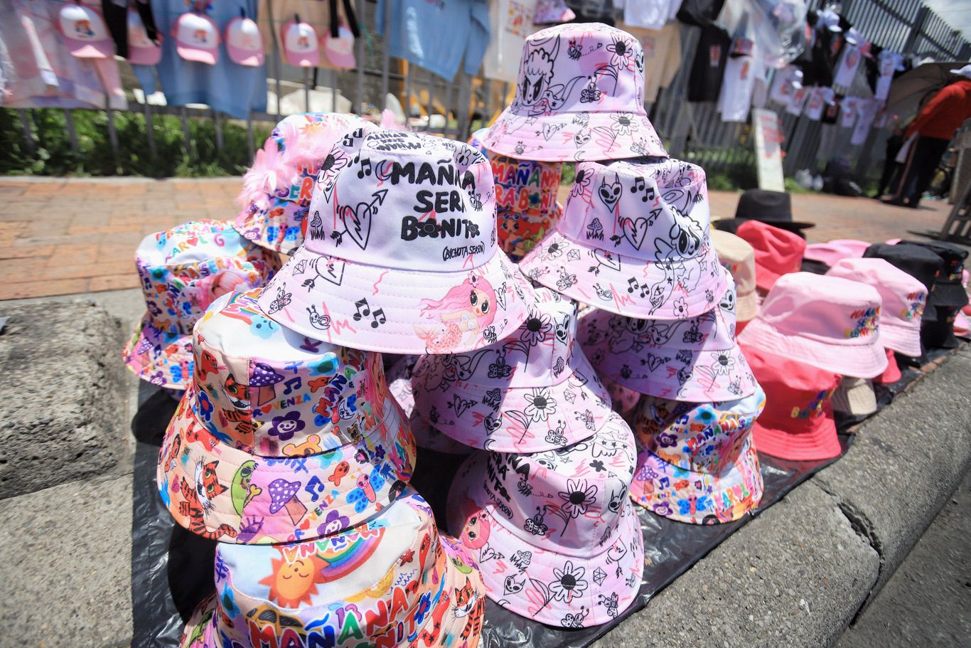 Seguidores de Karol G hacen largas filas para ingresar al concierto en el estadio El Campín de Bogotá.