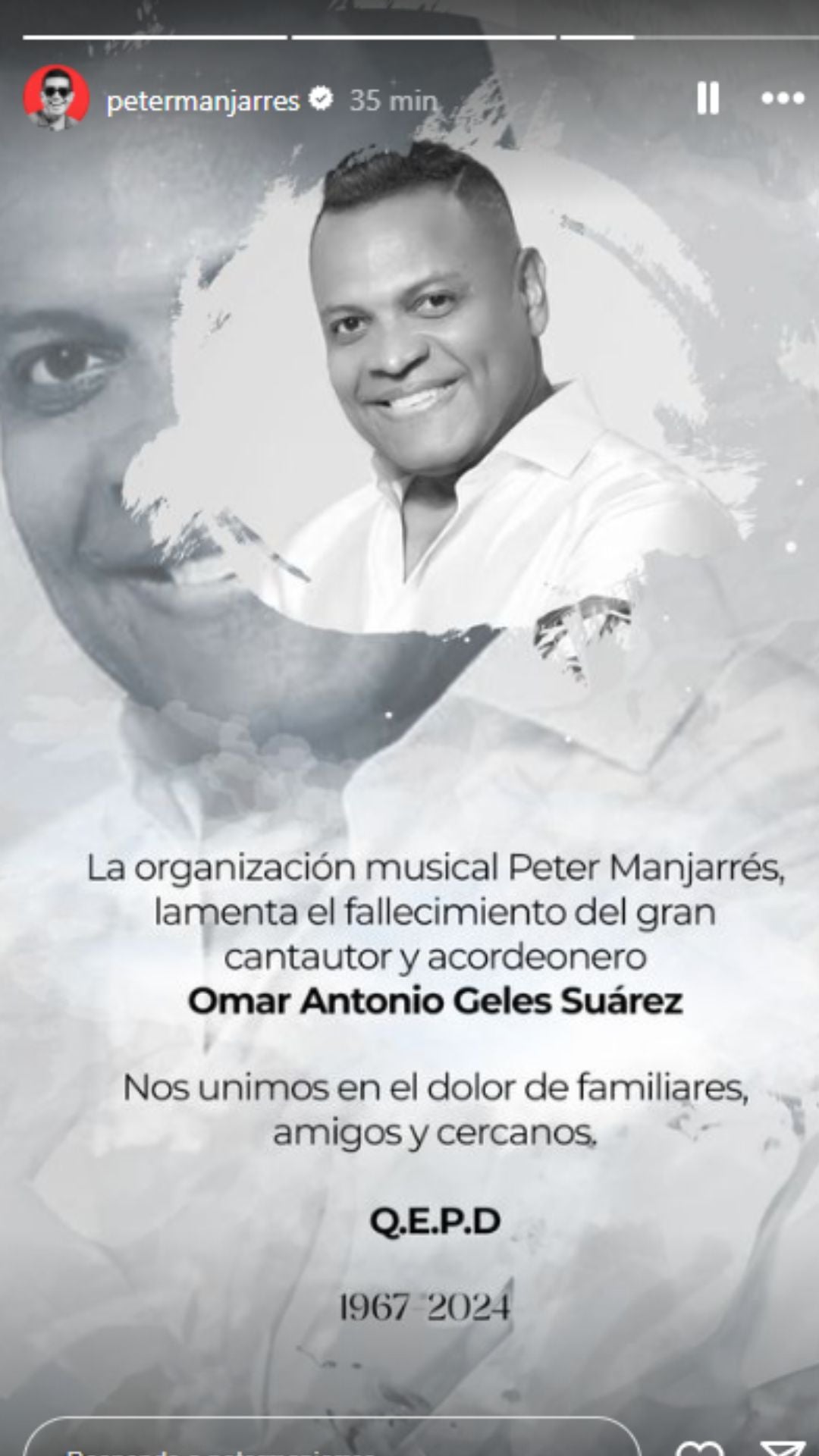 Palabras de Peter Manjarrés por la muerte de Omar Geles