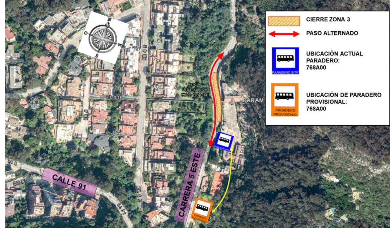 Mapa de Cierre Vía La Calera