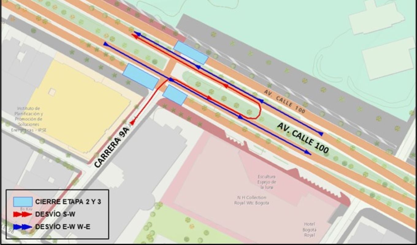 Mapa de Cierre vial en calle 100