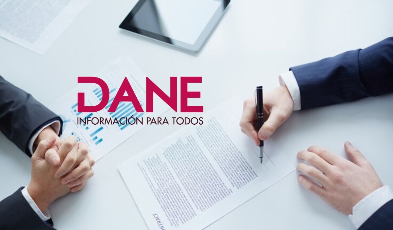 Persona firmando contrato de trabajo / logo del DANE