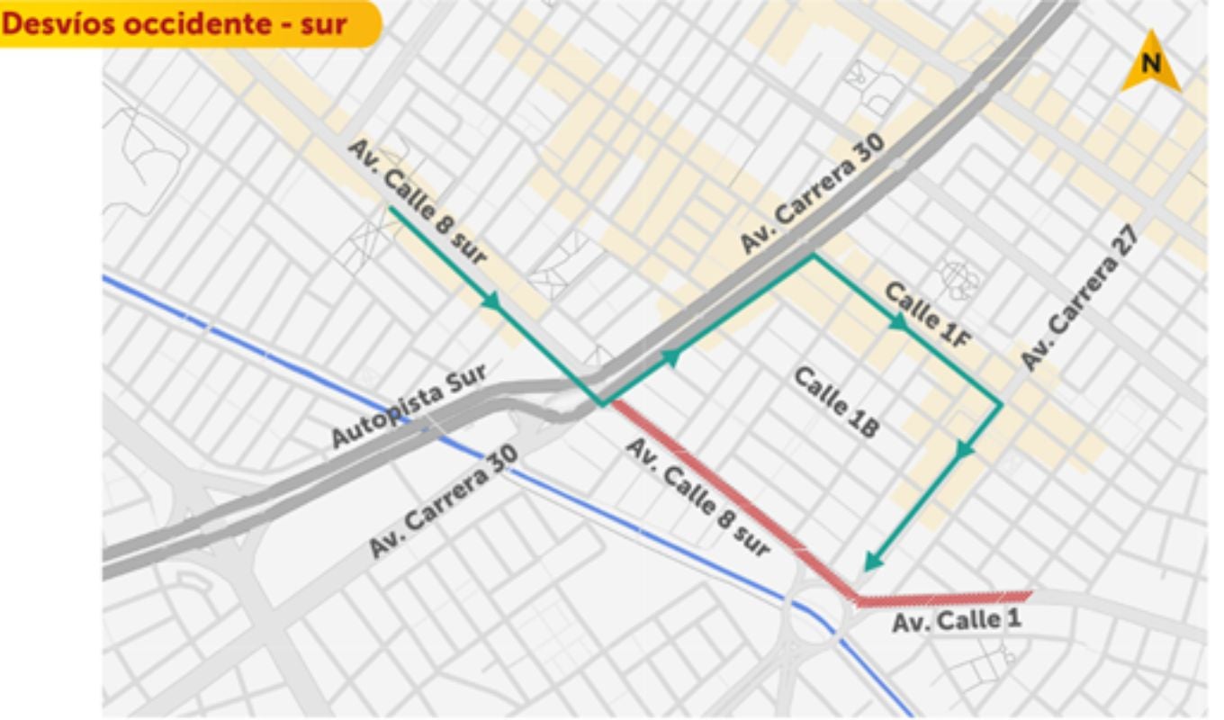 Mapa desvíos viales por Metro de Bogotá