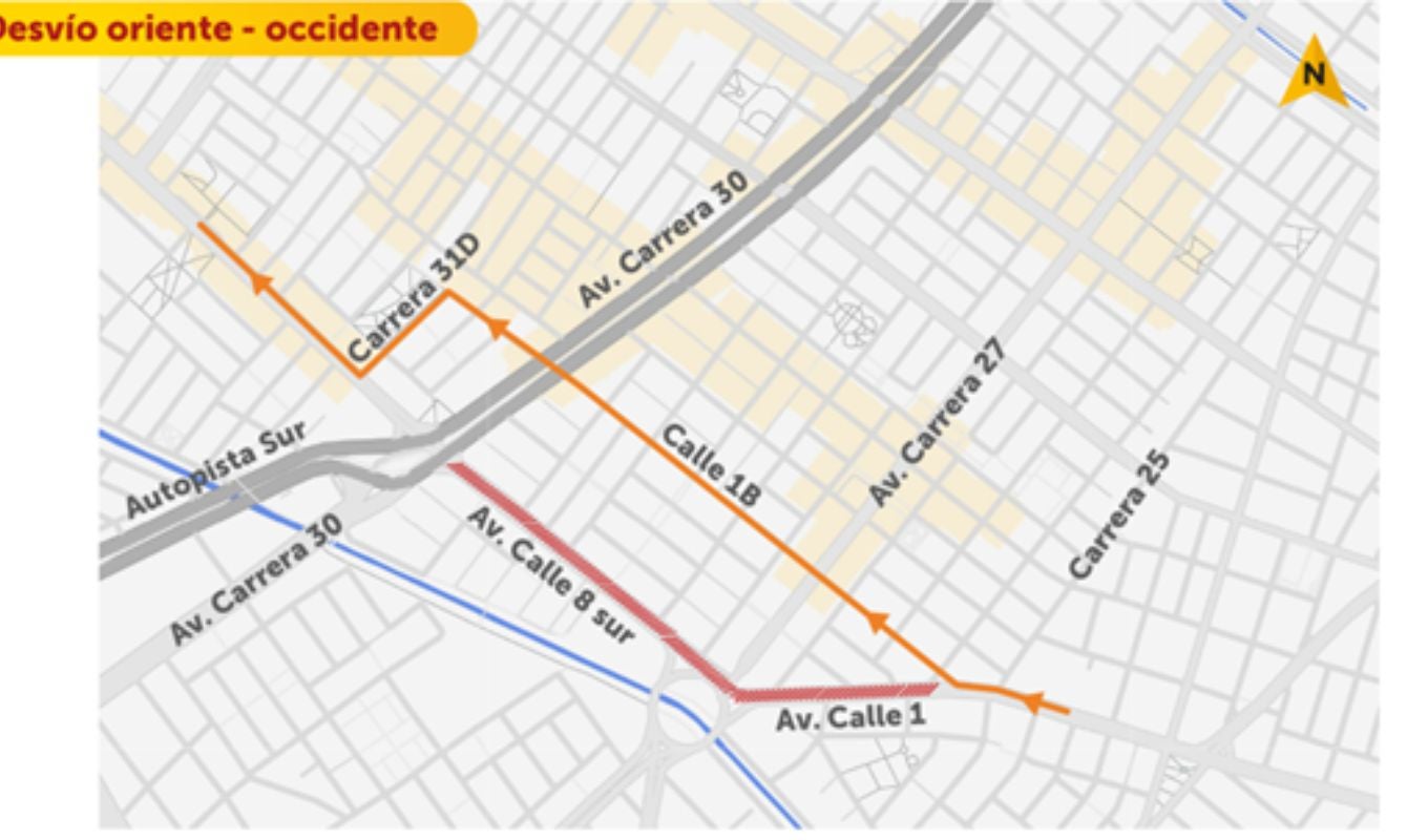 Mapa de desvíos viales en Bogotá