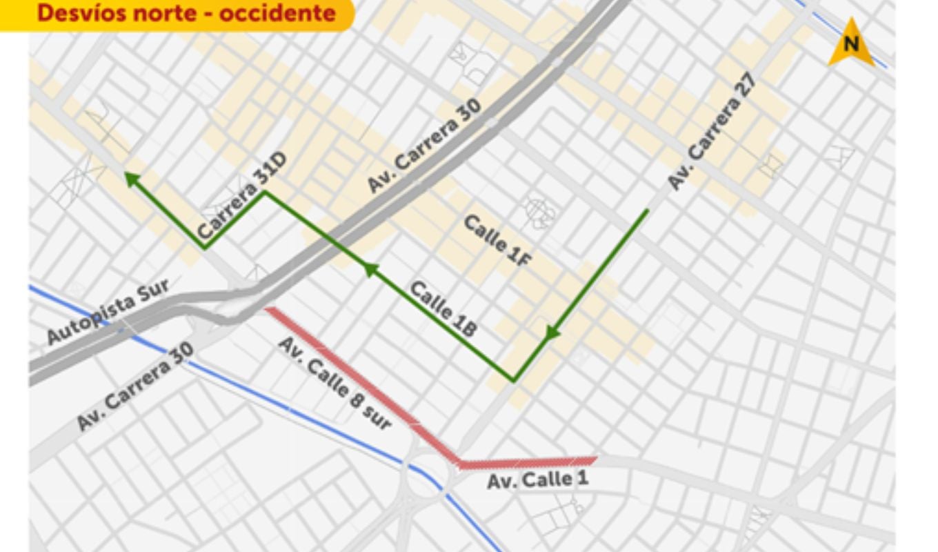 Mapa desvíos viales por obras del Metro de Bogotá