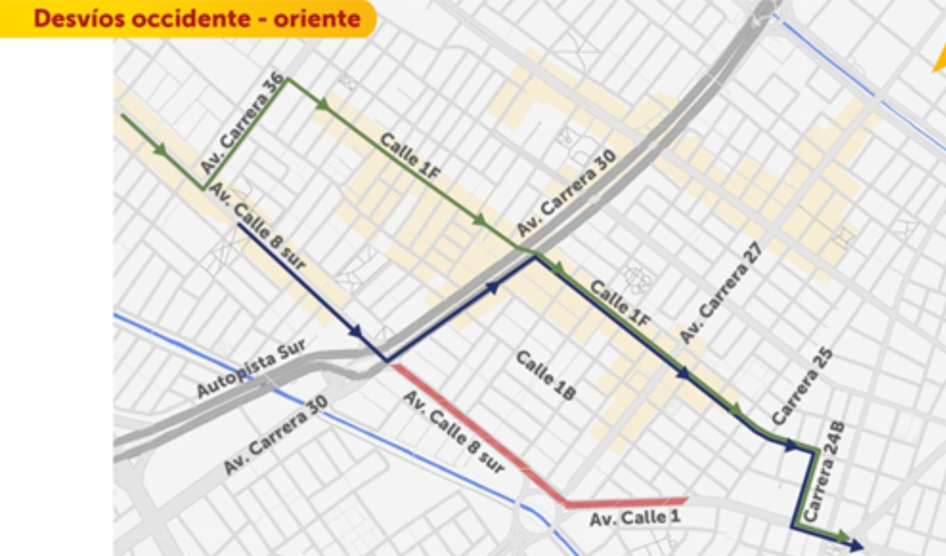Mapa desvíos viales en Bogotá