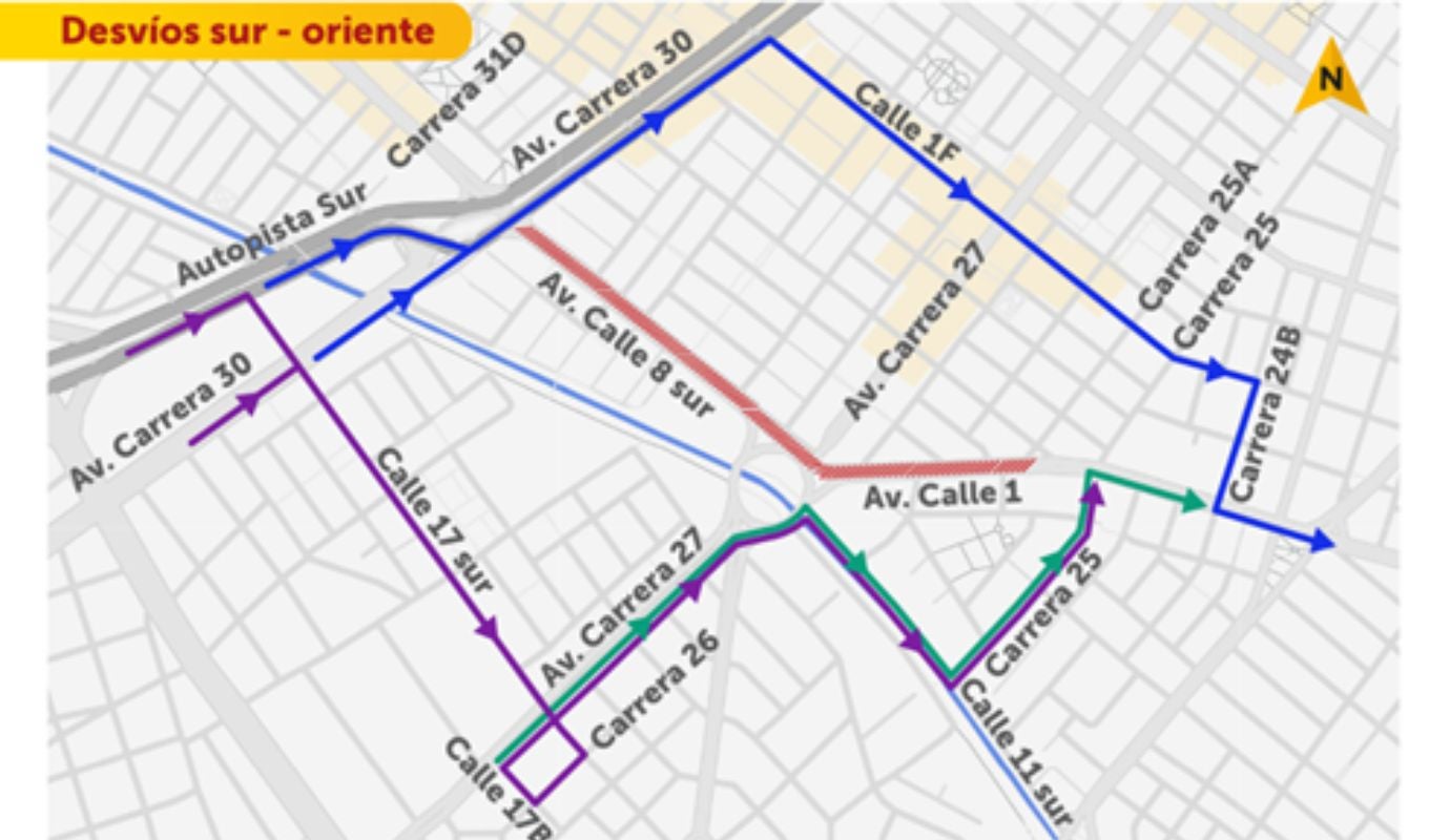 Mapa de desvíos viales en Bogotá por construcción del Metro