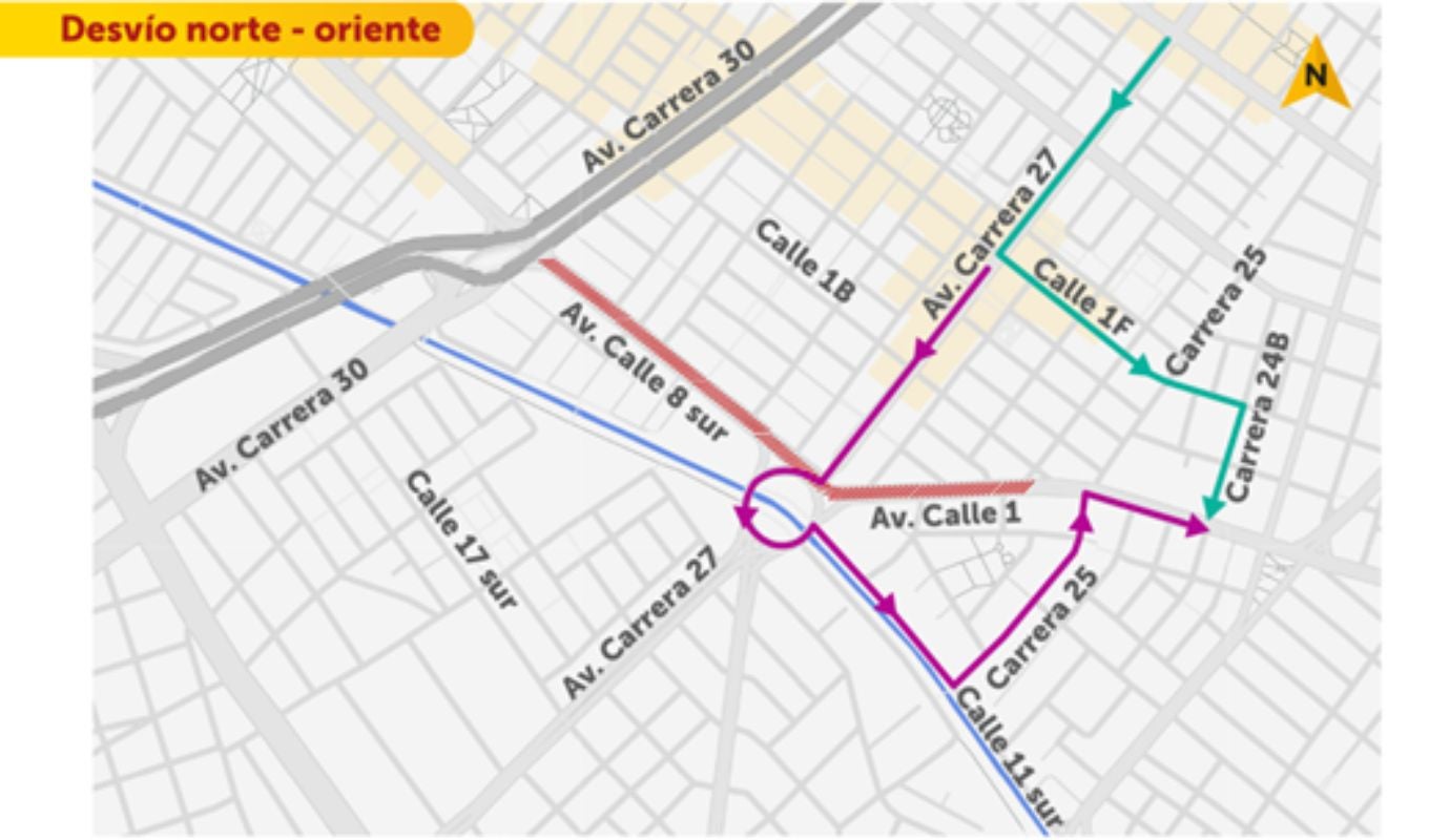 Mapa desvíos viales por obras del Metro