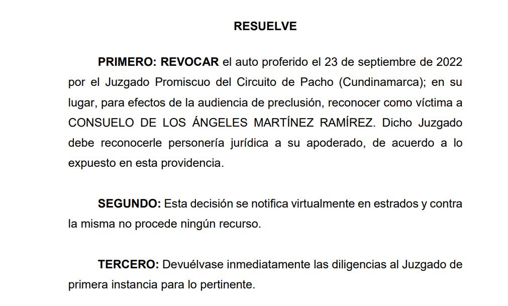 Decisión Tribunal del caso de Consuelo Martínez