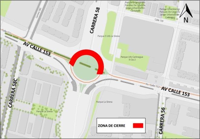 Zona de obra glorieta de la Av. calle 153 por carrera 58