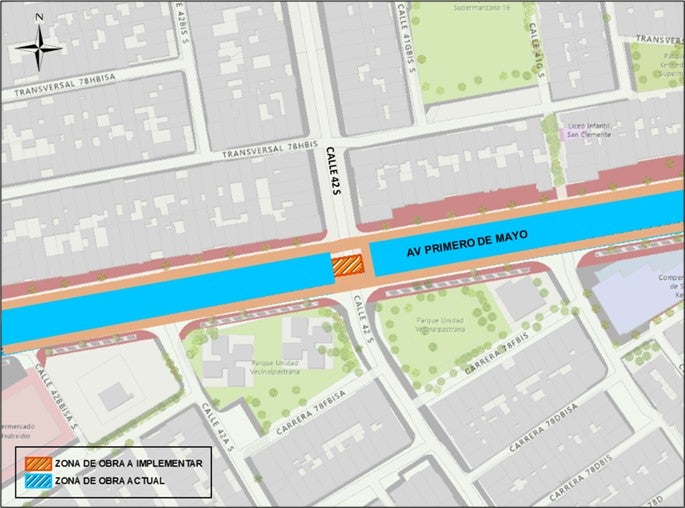 Mapa 1. Zona de obra calle 42 Sur con Av. Primero de Mayo