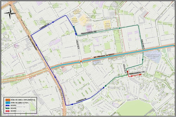 Mapa 2. Desvíos por obra en la calle 42 Sur con Av. Primero de Mayo