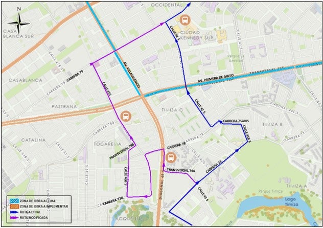 Mapa 4. Cambios de recorrido en la ruta A-538 El Retiro