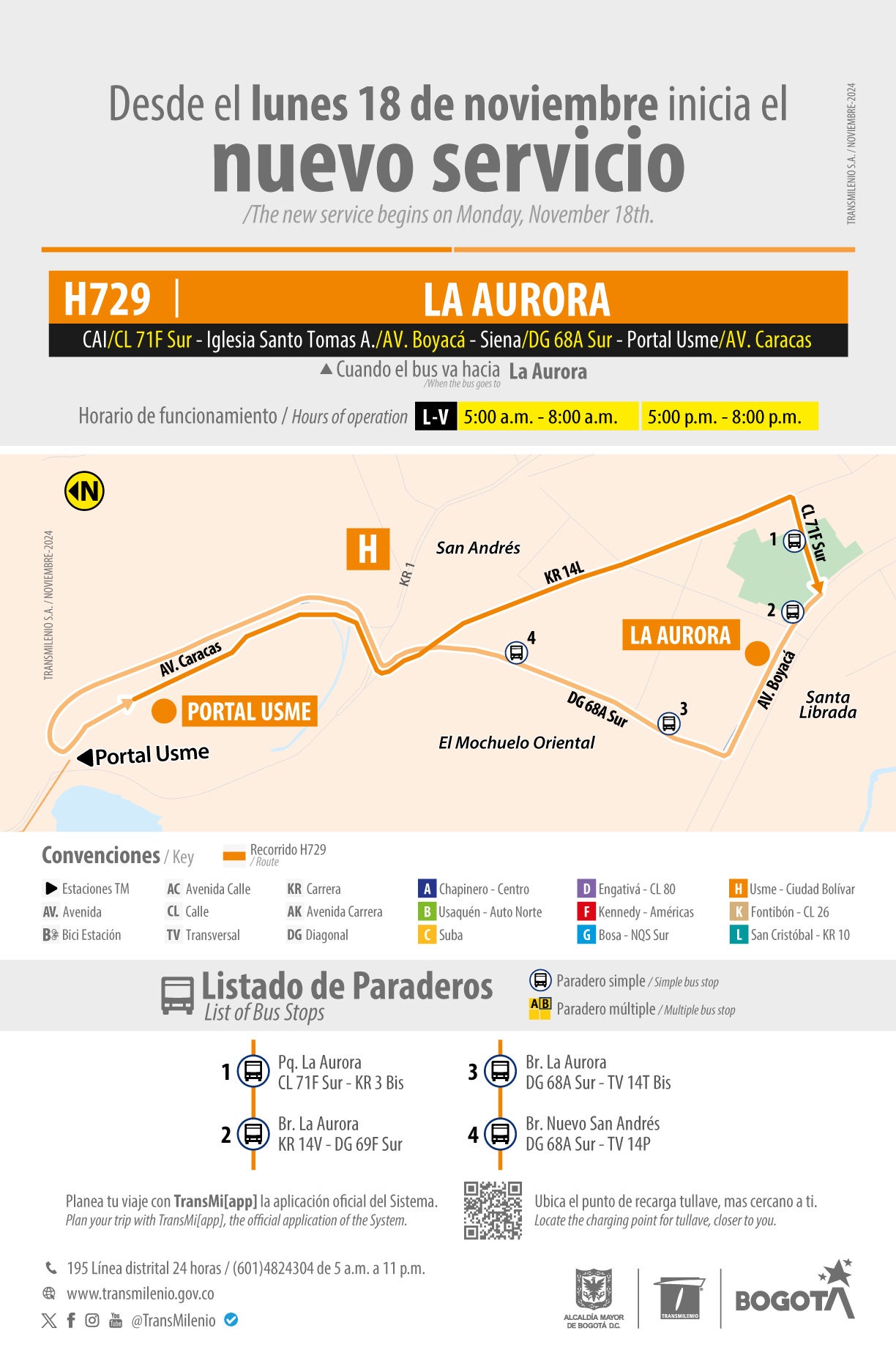 Nuevo servicio TransMiZonal H729 La Aurora