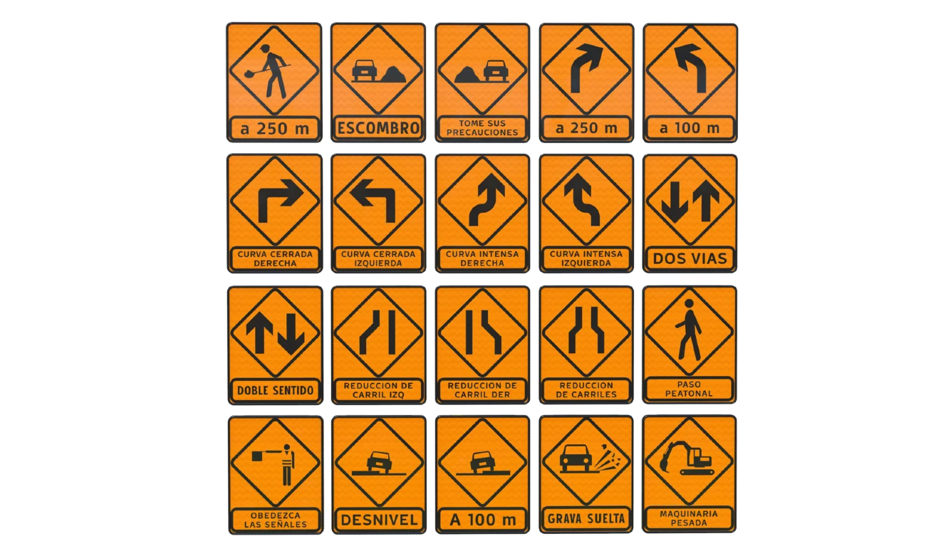 Señales de tránsito naranjas más comunes