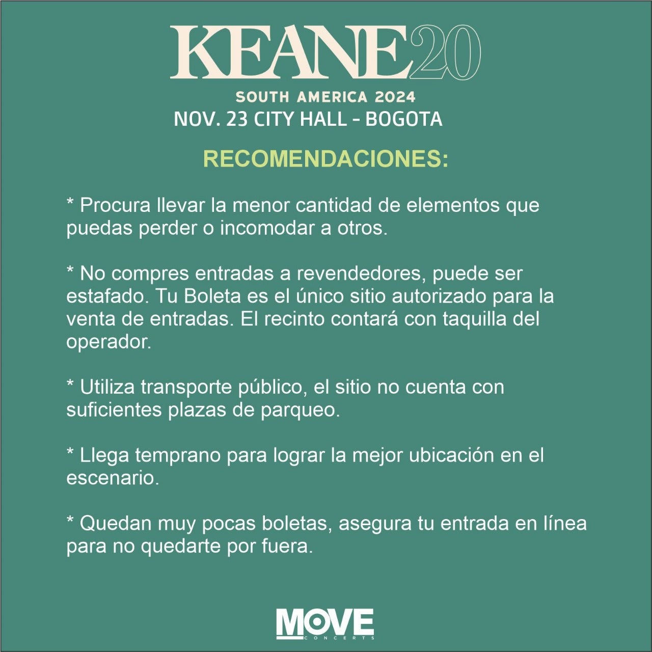 Recomendaciones para el concierto de Keane