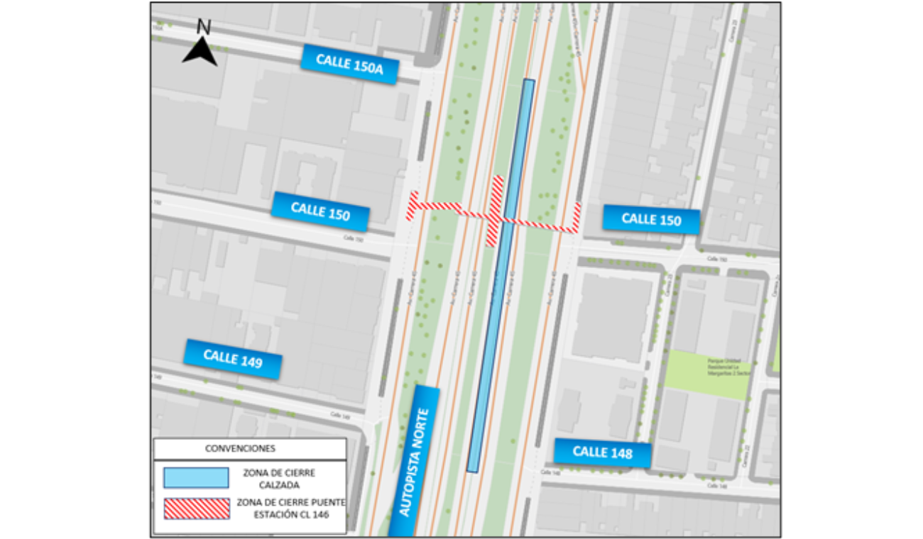 Mapa 1. Zona de obra autopista Norte entre calles 148 y 150A