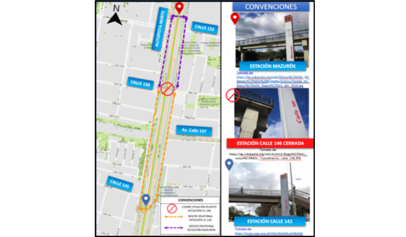 Mapa 3. Manejo peatonal y de usuarios de transporte público autopista Norte entre calles 148 y 150A