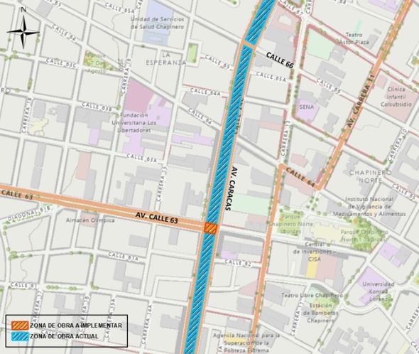 Cierres de la avenida Caracas con 63