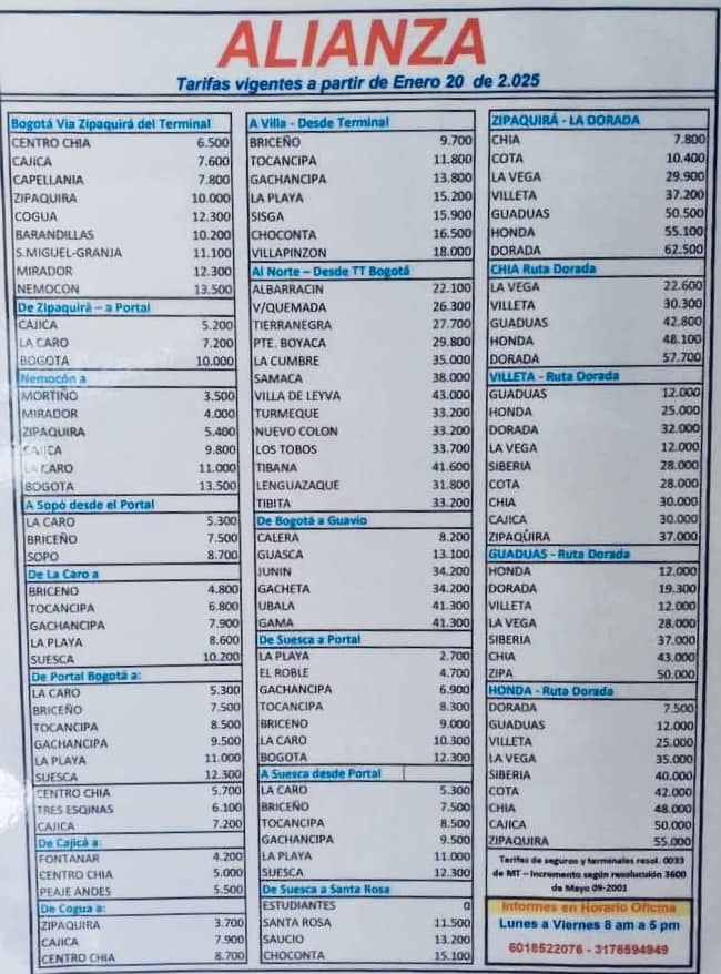 Costos de pasajes intermunicipales en el 2025