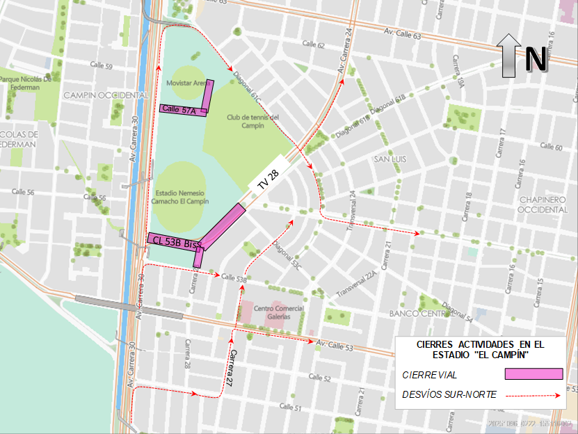 Mapa cierres viales por concierto de Shakira en Bogotá