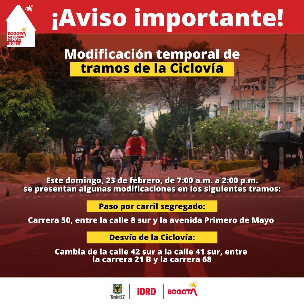 Cambios en la ciclovía de Bogotá.