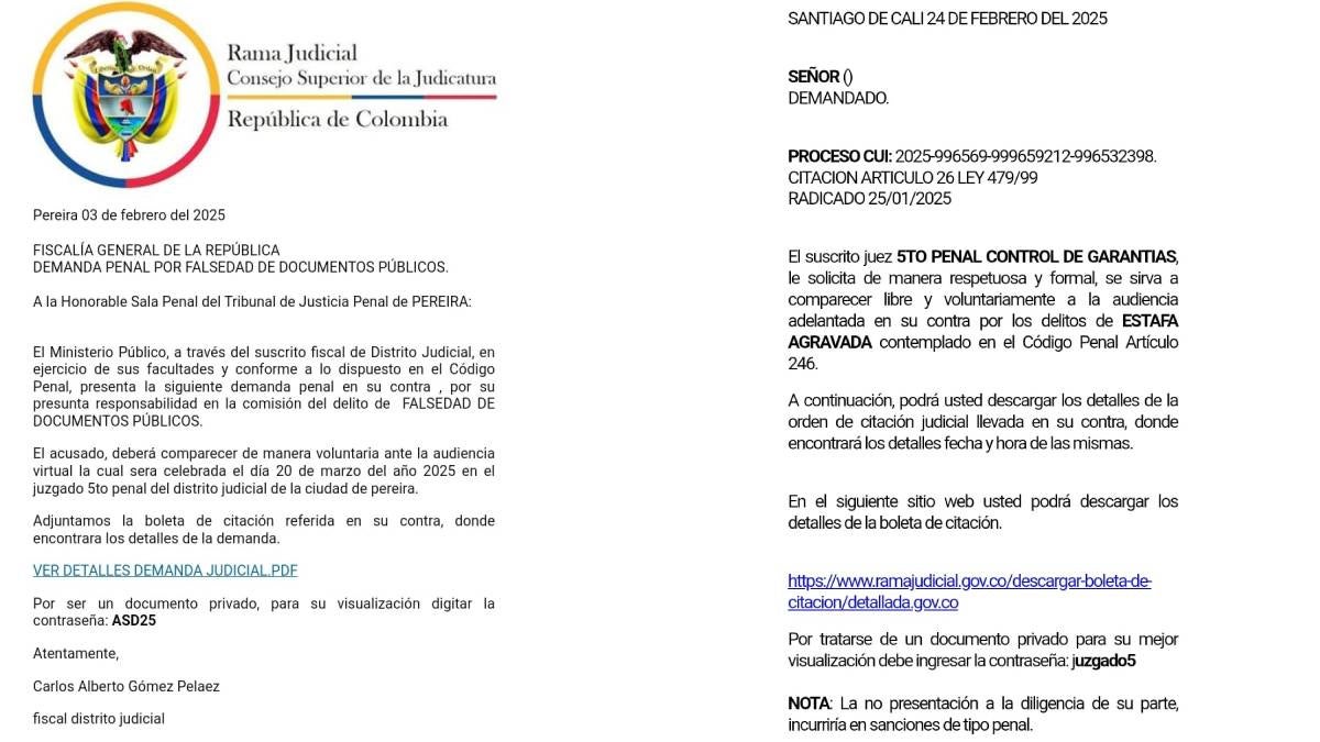 Estafas con citaciones judiciales.