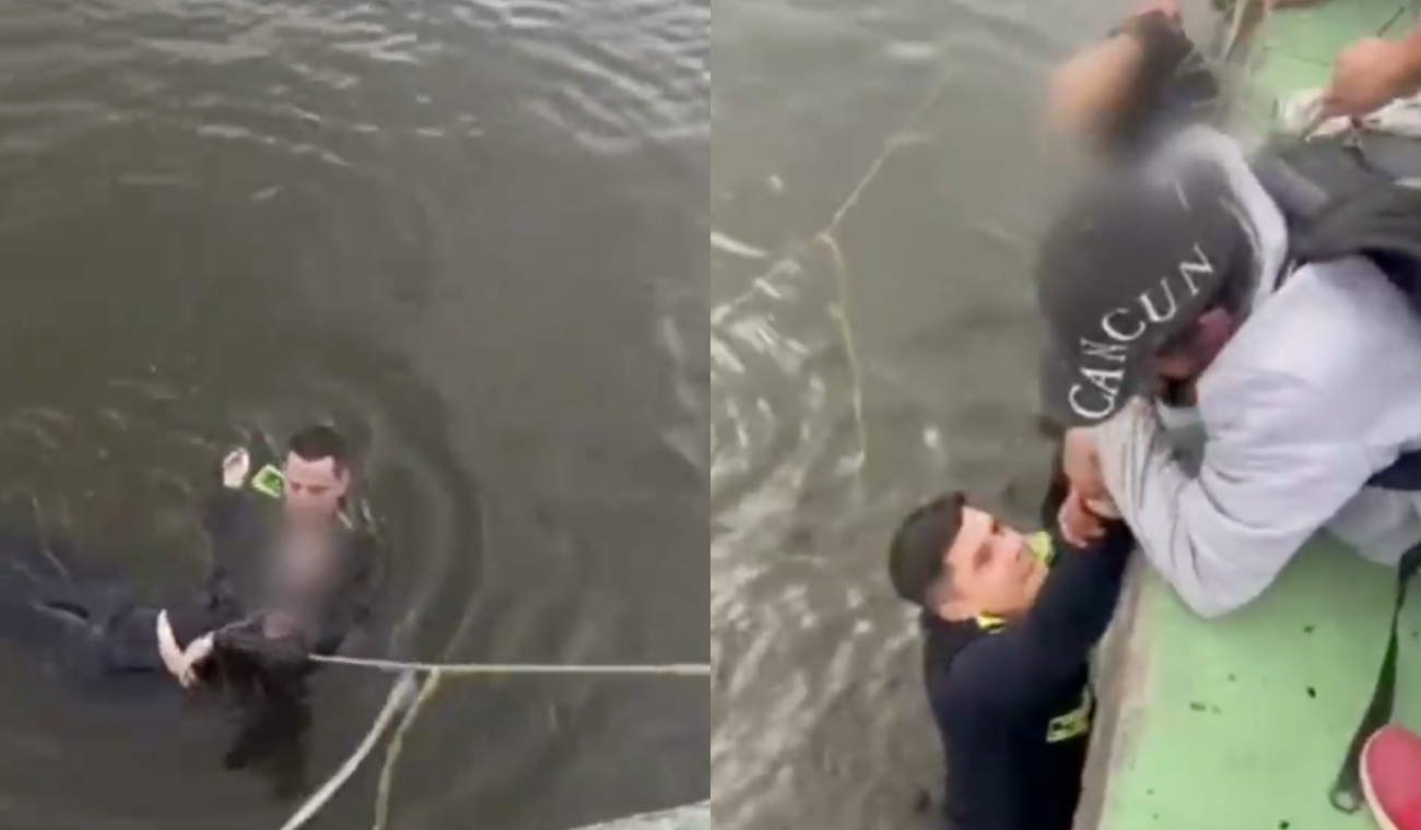 [Video] Mujer casi se ahoga en humedal: policía la dio toda para salvarla