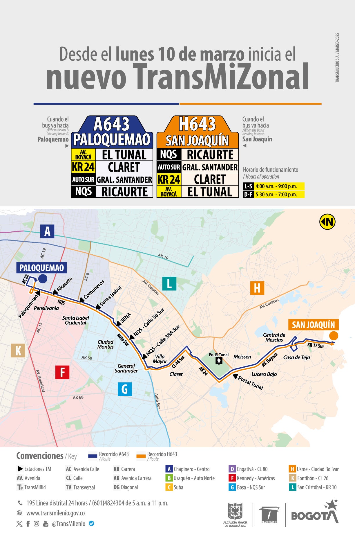 El servicio contará con dos rutas: A643 y H643