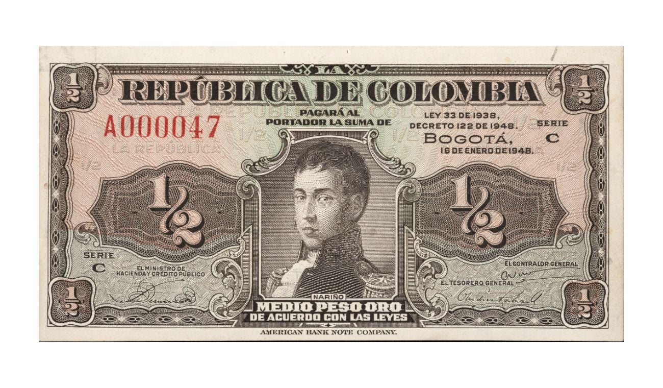 Billete de ½ peso oro, emitido el 20 de julio de 1935