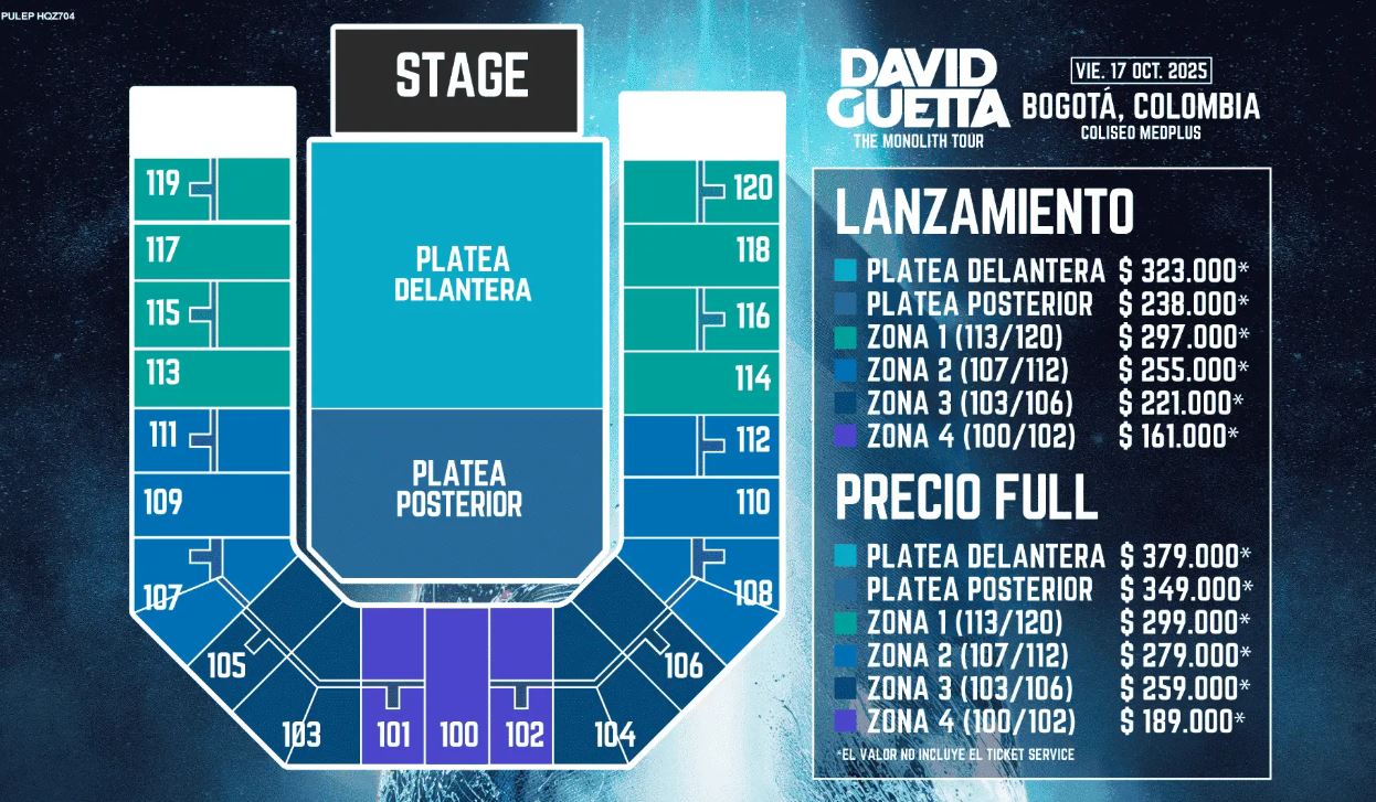 Precios de boletería para David Guetta en Bogotá