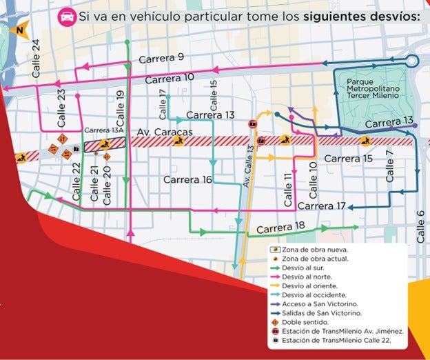 Desvíos en la avenida Caracas por cierres entre las calles 19 y 22