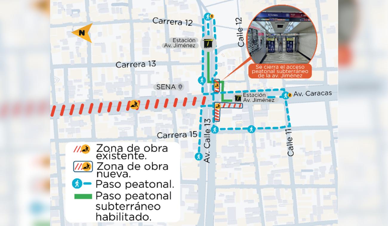 Ingresos peatonales a la estación de TransMileno Av. Jiménez.