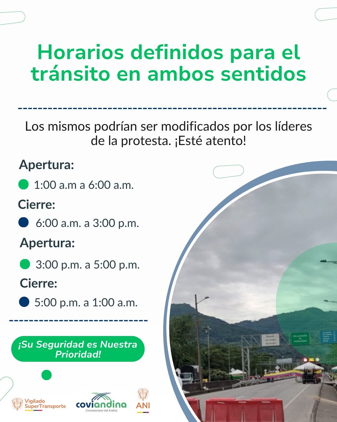 Horarios de apertura de la vía al Llano