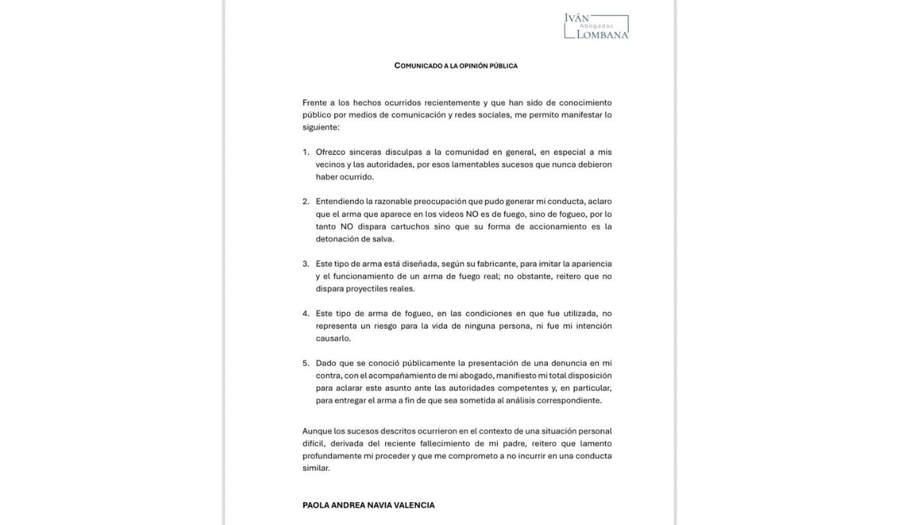 Comunicado de Paola Andrea Navia Valencia