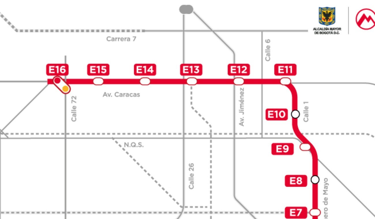 Estaciones del metro de Bogotá por la avenida Caracas