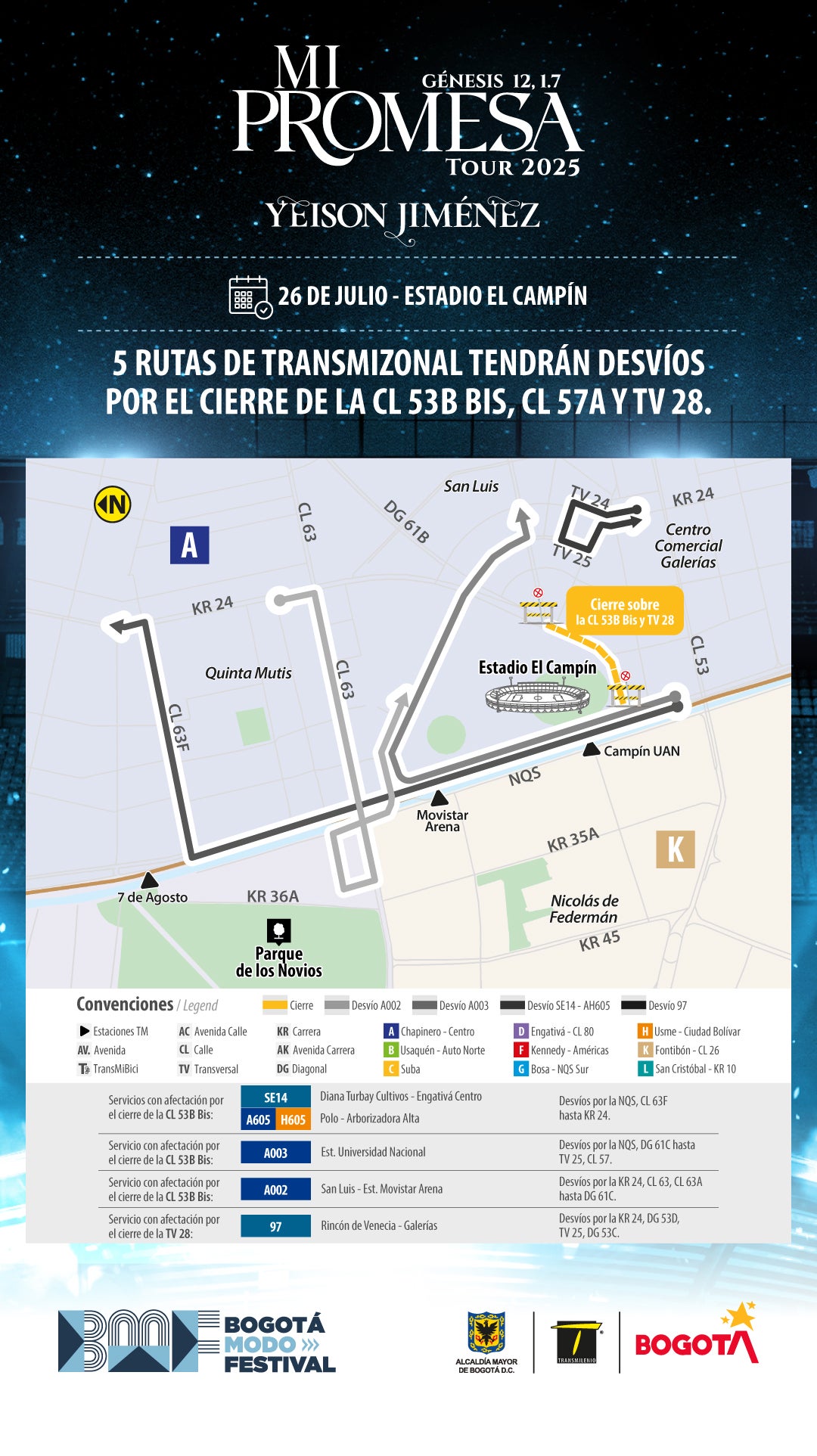 Rutas post concierto de Yeison Jiménez